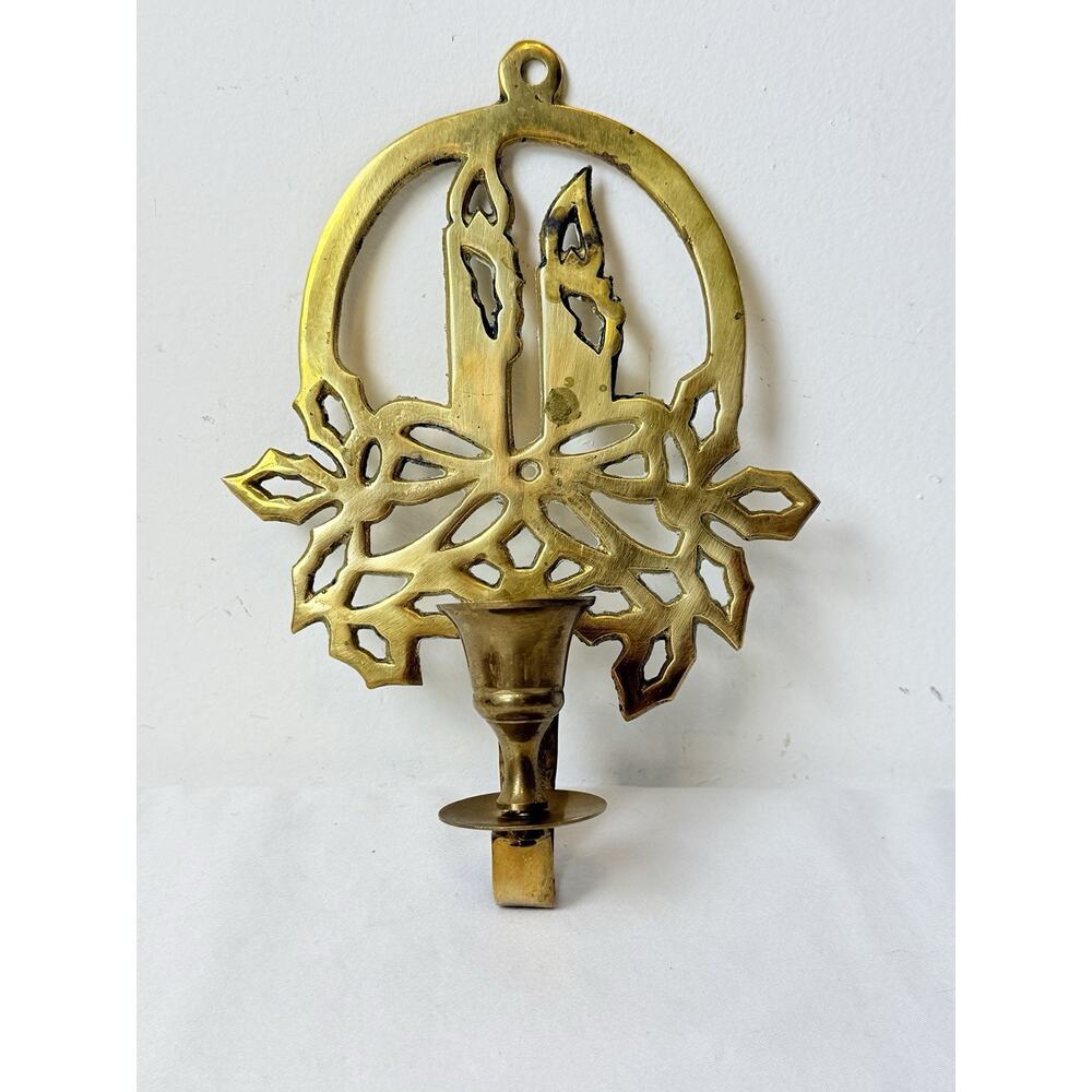 Vintage Brass Poinsettia Candles Wallmount Candle Holder